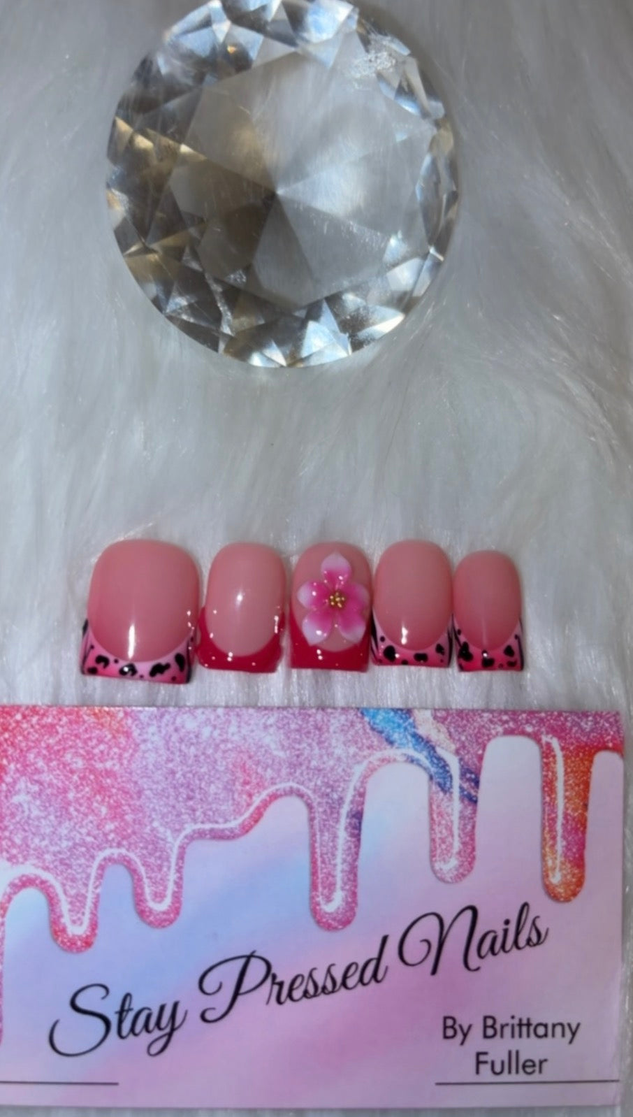 Pink & Red Short French Flower Press On Nails Size Large