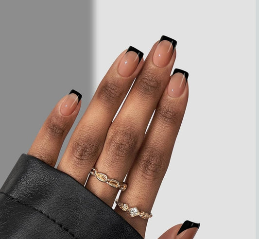 Short Black French Tip Press On Nails