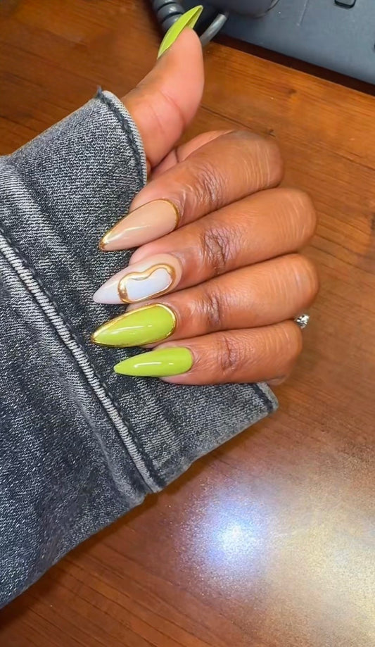 Olive Green & Gold Press On Nails