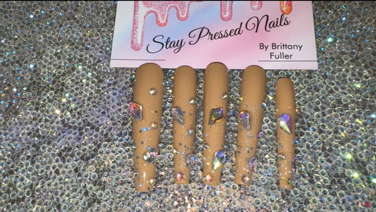 Nude Glitter & Rhinestone Press On Nails