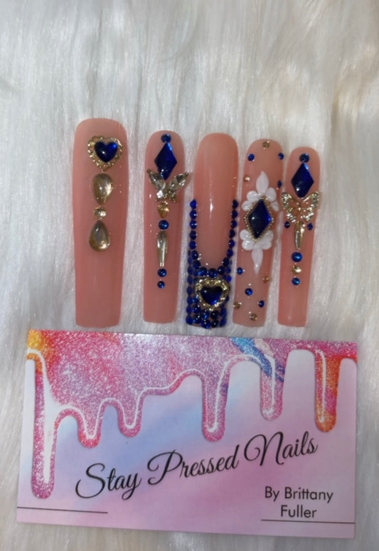 Nude & Blue Bling Press on Nails size Large