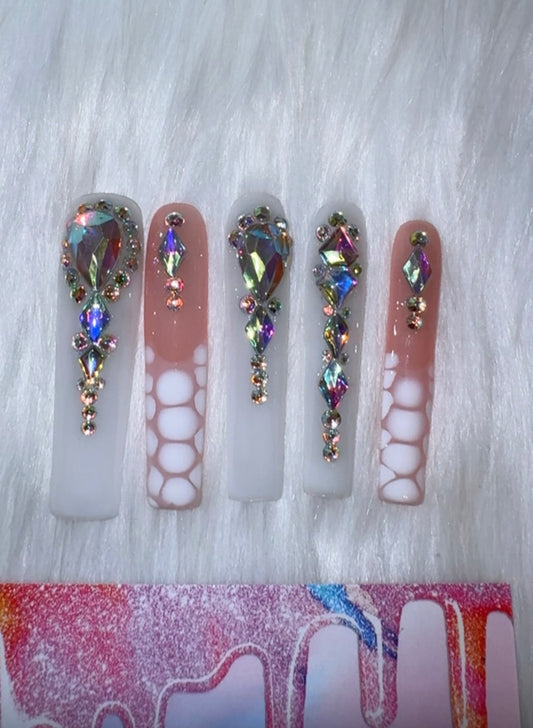 Milky White & Nude Blooming Croc Nails Size Large (Ready to Ship)