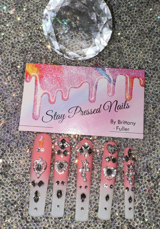 Pink & White Ombre Press On Nails SIZE MEDIUM