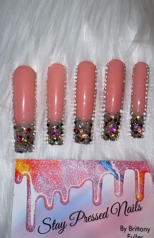 Multi Colored French Bling Press On Nails Size Large