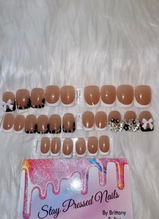Short Black, White and Silver French Junk Nails