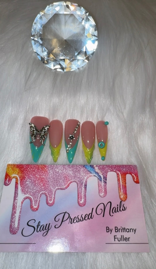 Neon Butterfly 🦋 Press On Nails Size Large