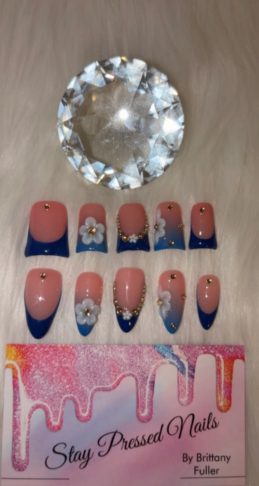Blue Flower Ombré Press On Nails Size Large
