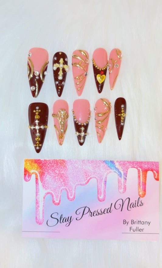 Stiletto Brown Gothic Press On Nails Size Large