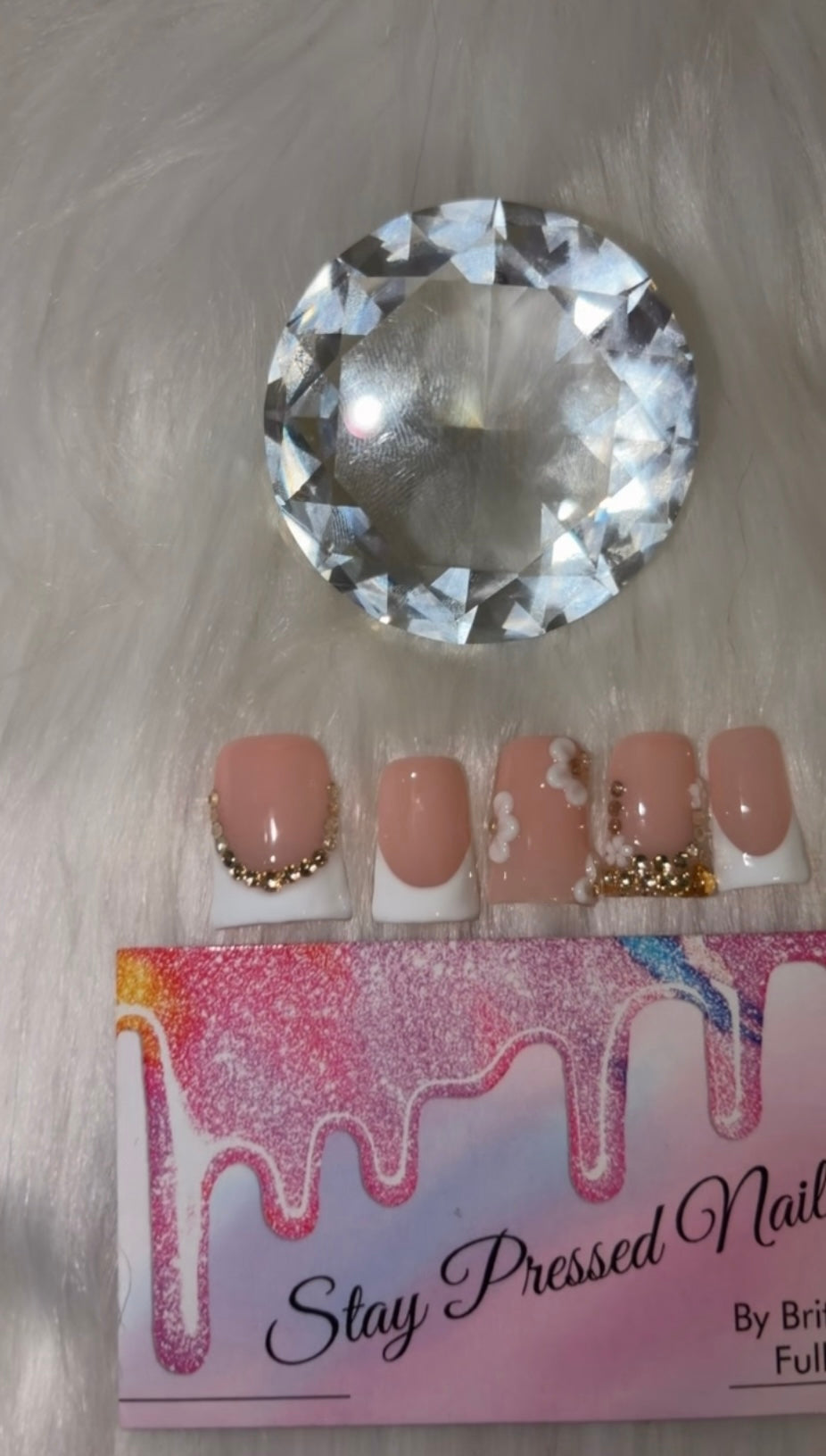 White and Gold Duck French Tip Press On Nails Size Medium