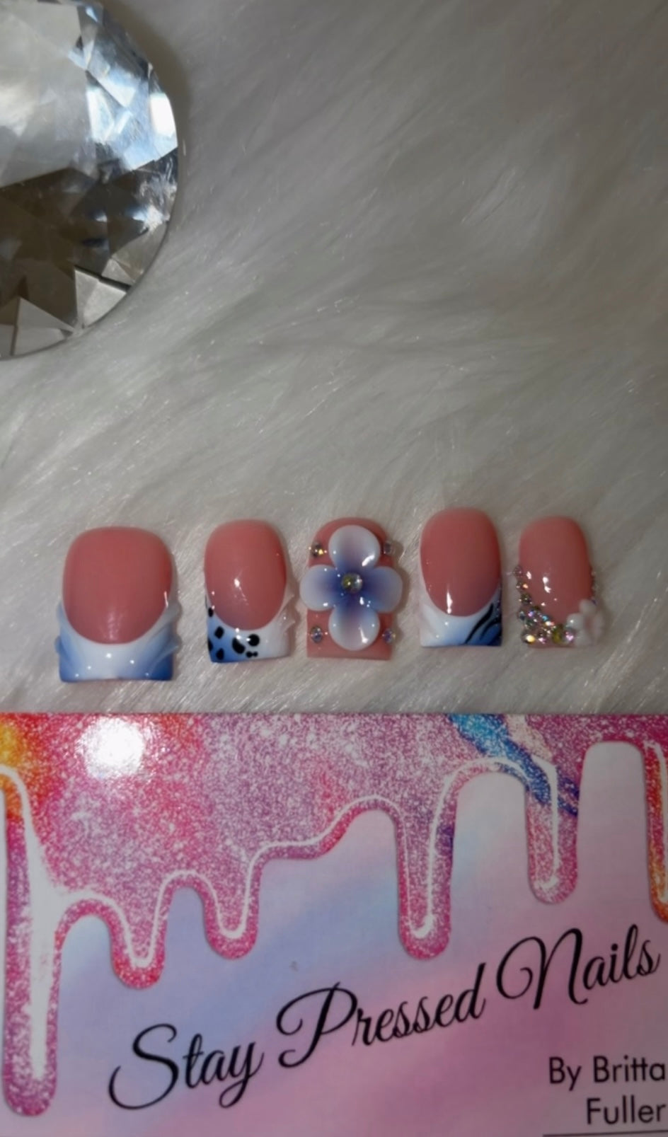 Blue & White French Spotted Press On Nails Size Medium