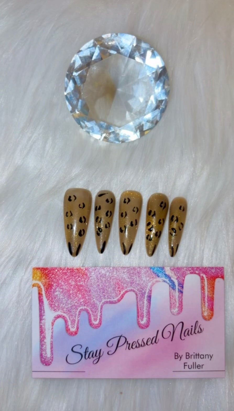 Cat Eye Cheetah Print Long Almond Nails Size Large