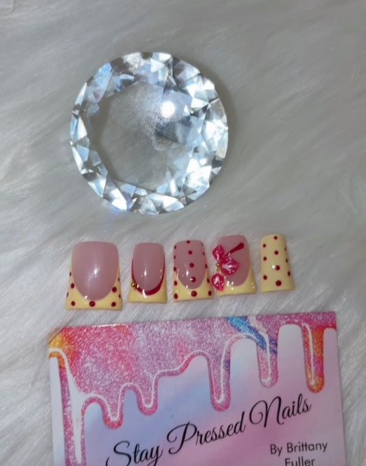 Pink & Yellow Spotted Duck Nails Size Large
