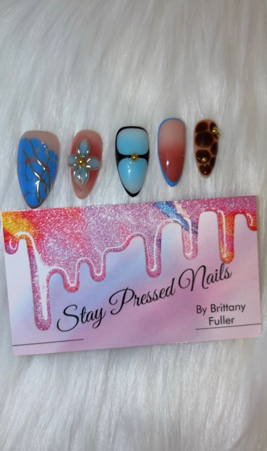 Blue Almond Croc Press On Nails Size Large