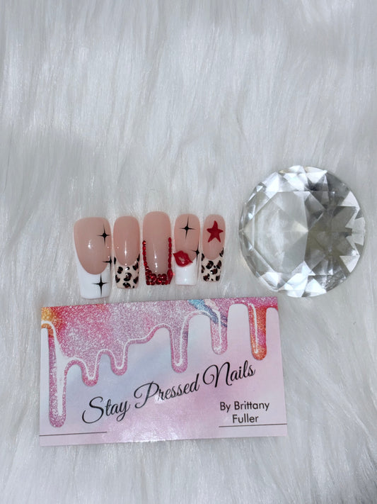Cheetah Girl Valentine Press On Nails Size Large