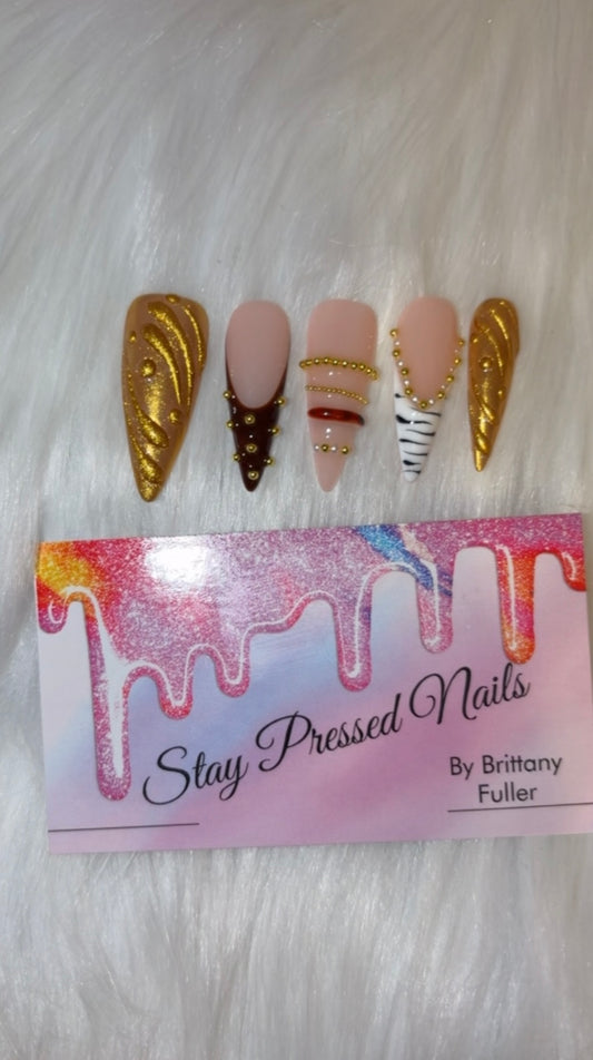 Bangle Stiletto Gold Press On Nails Size Large
