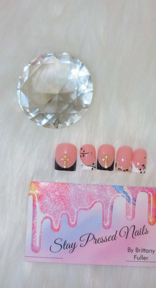 Black & White French Press On Nails Size Large