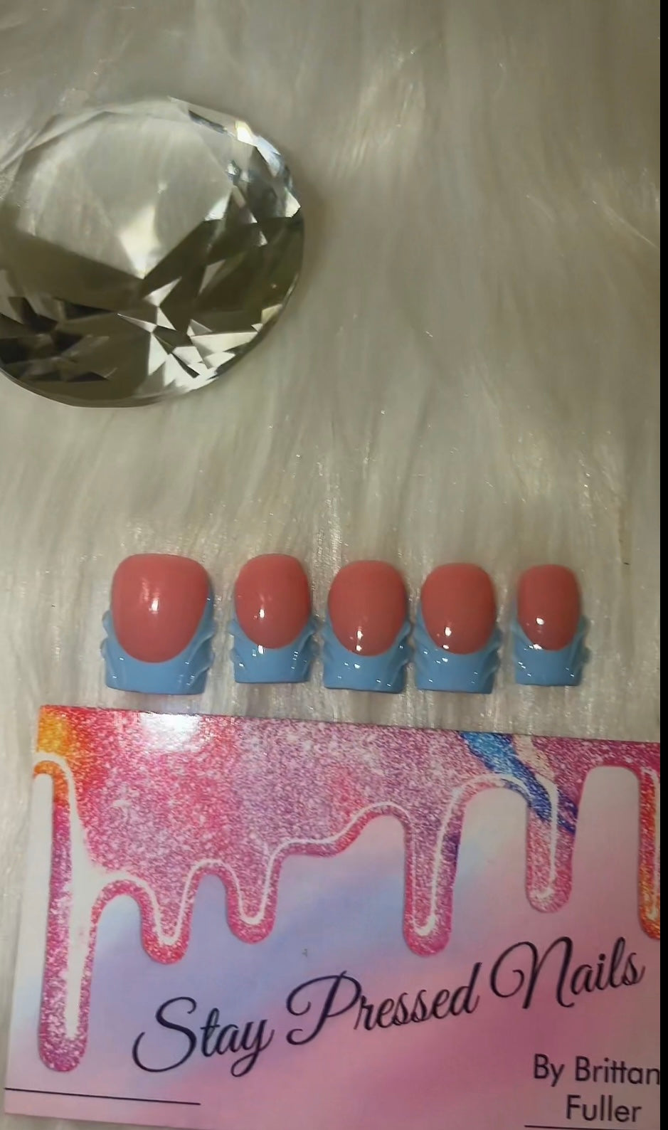 Blue 3D Abstract French Press On Nails Size Medium
