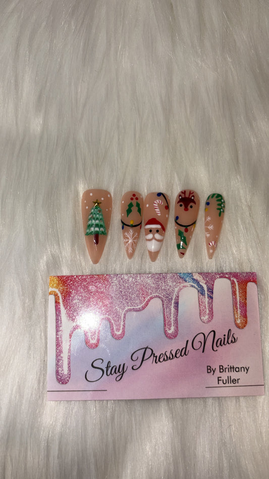 Stiletto Santa Christmas Press on Nails Size Large