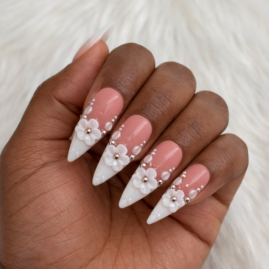 French Stiletto 3D Flower Press On Nails Size Large