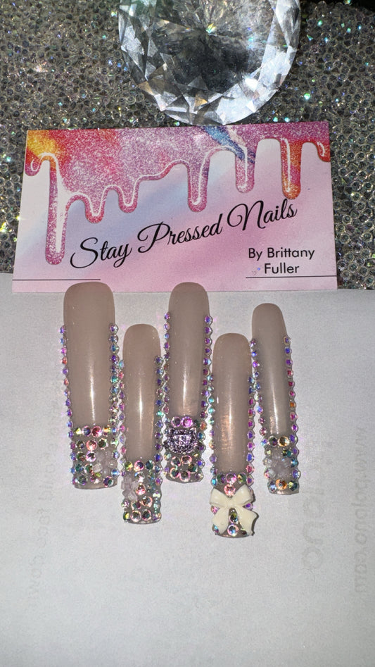 Nude Bling Bow Press On Nails