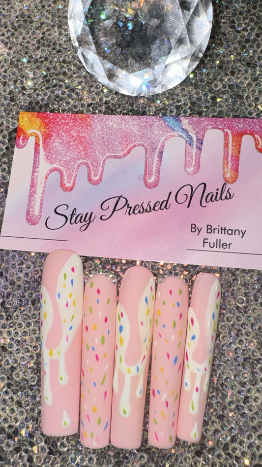 Pink Sprinkle Press On Nails Size LARGE