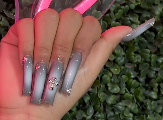 Gray & White Airbrush Press On Nails
