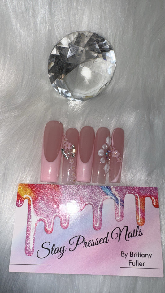 XXL Pink Butterfly 🦋 Press On Nails Size Medium