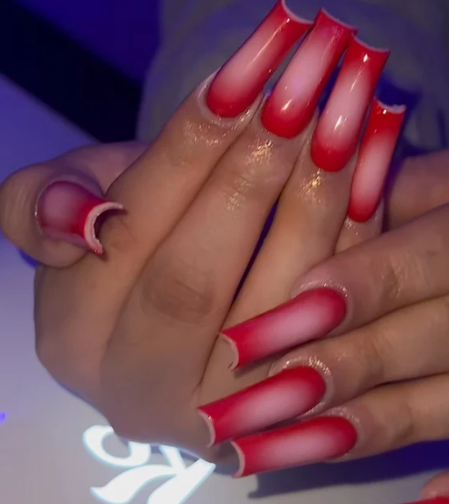 Red & Pink Airbrush Press On Nails