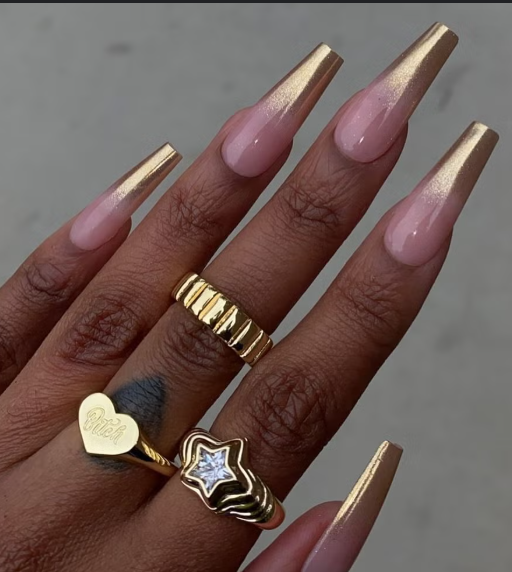 Pink & Gold Tip Press On Nails
