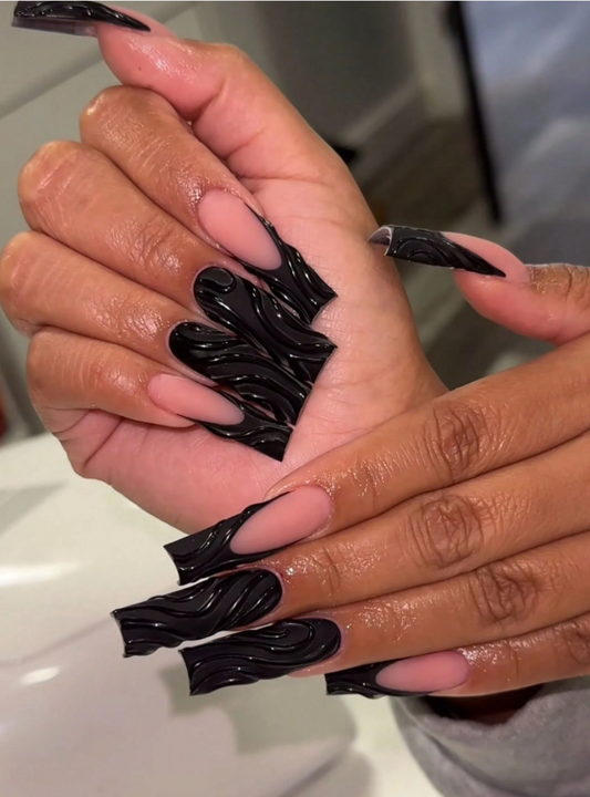 Black 3D Abstract French Press On Nails
