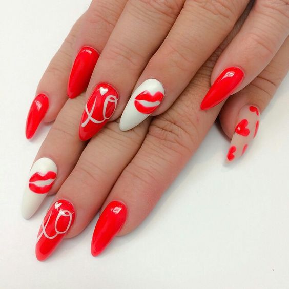 Red & White XO Press On Nails