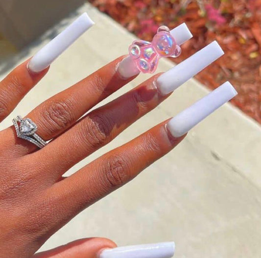 White Press On Nails With Teddy Bear